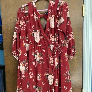 Red Floral Cold Shoulder Mini Dress Size 4